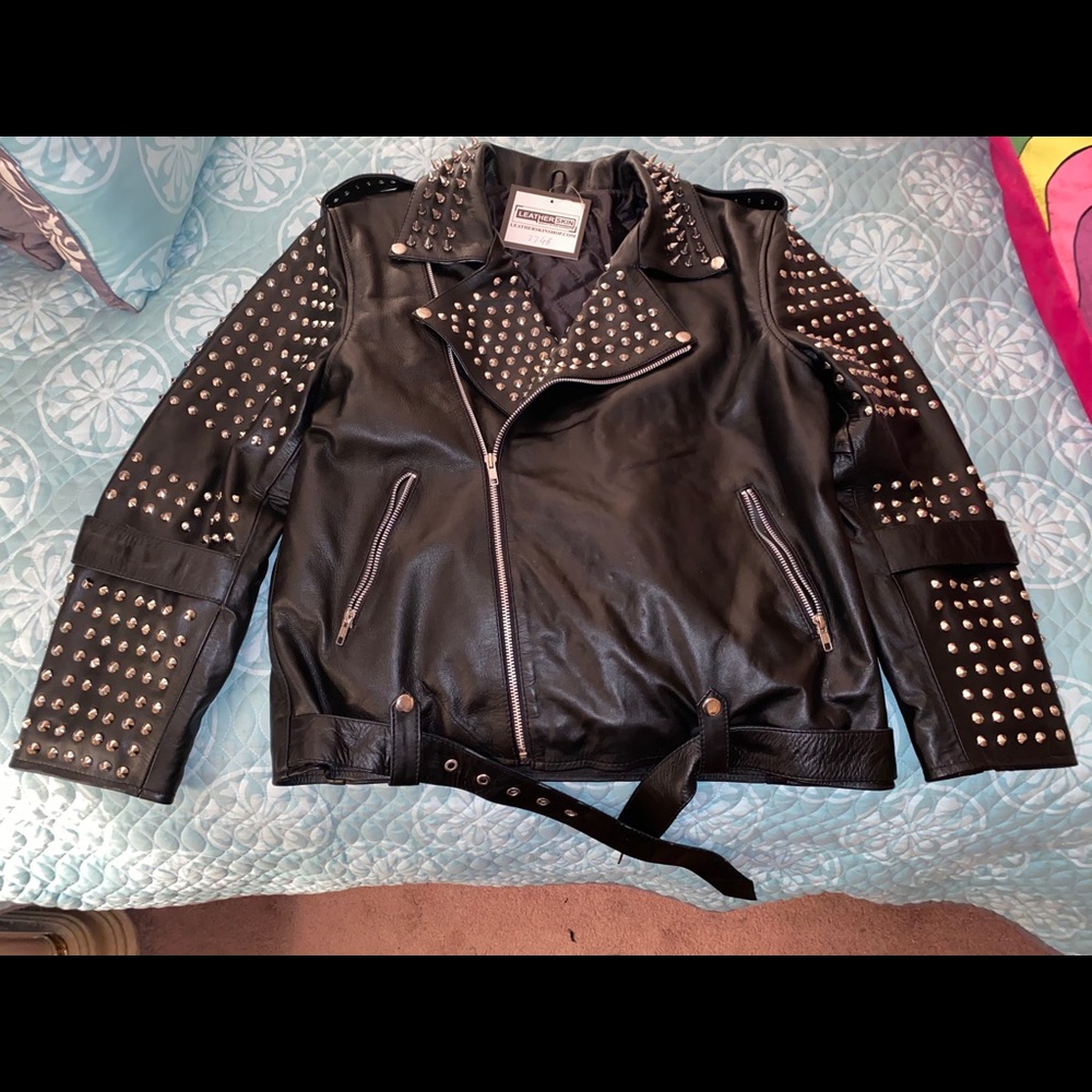 Leather biker jacket with spikes